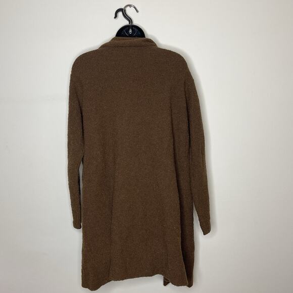 EILEEN FISHER Women's Brown Wool Blend Cowl Neck Wrap Snap Duster Cardigan Sz M - Picture 5 of 7